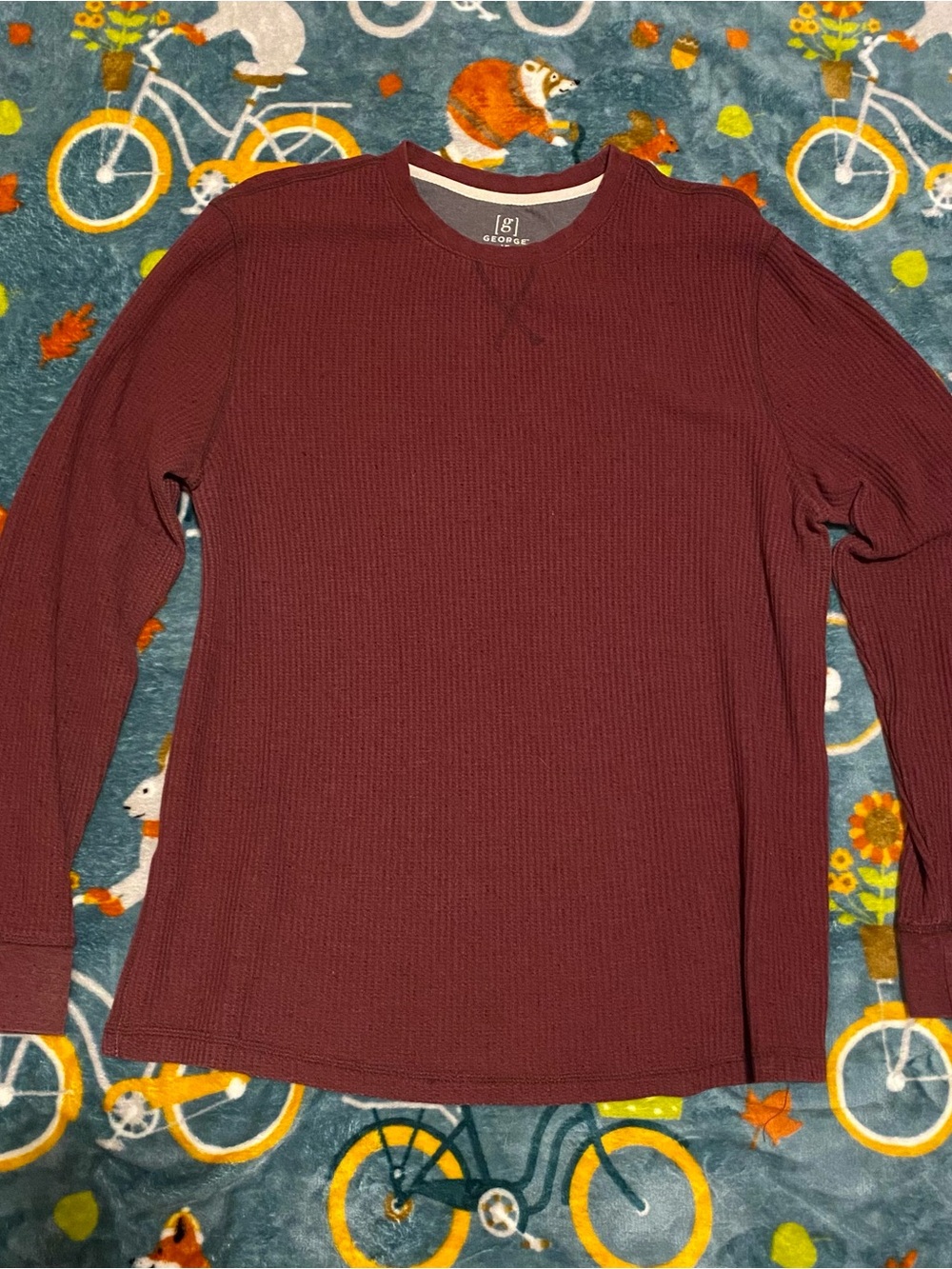 Burgundy Long Sleeve Fall Thermal Knit Crew Neck George Men's Large